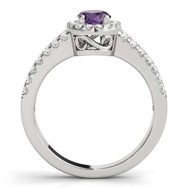 18K White Gold Oval Halo Ring with Gemstone