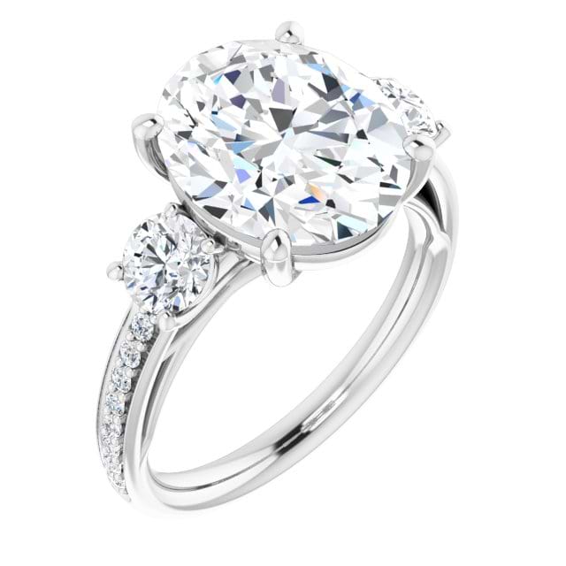 18K White Oval Engagement Ring Mounting