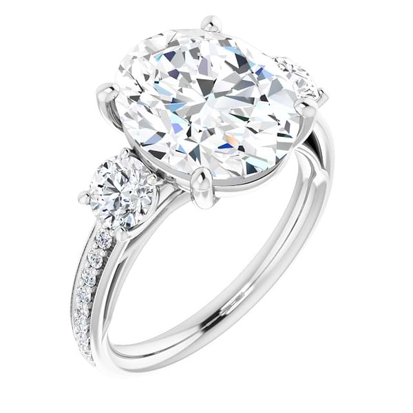 18K White Oval Engagement Ring Mounting