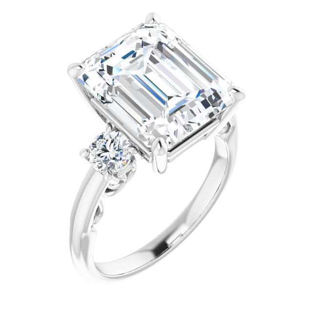 14K White Emerald Engagement Ring Mounting