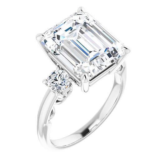 14K White Emerald Engagement Ring Mounting