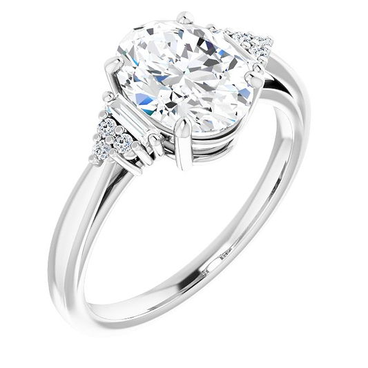 14K White Oval Engagement Ring Mounting