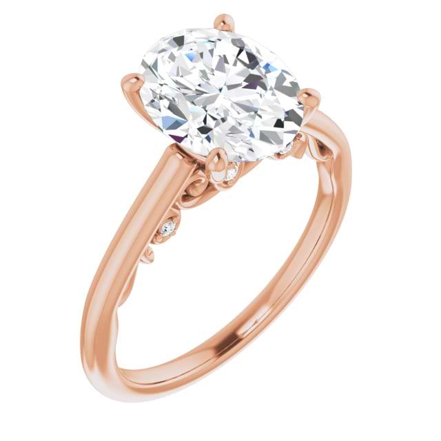 14K Rose Oval Engagement Ring Mounting