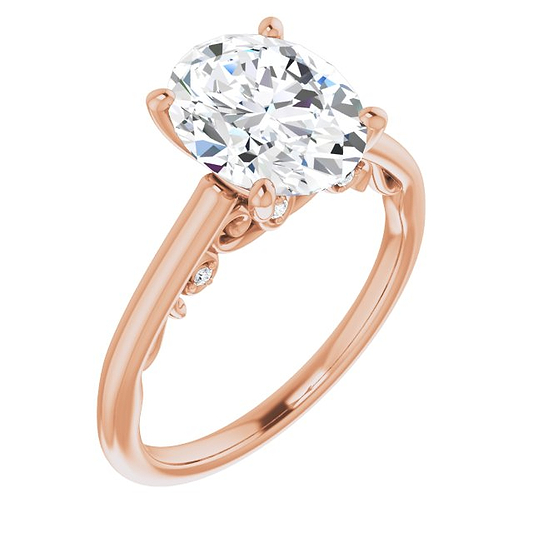 14K Rose Oval Engagement Ring Mounting