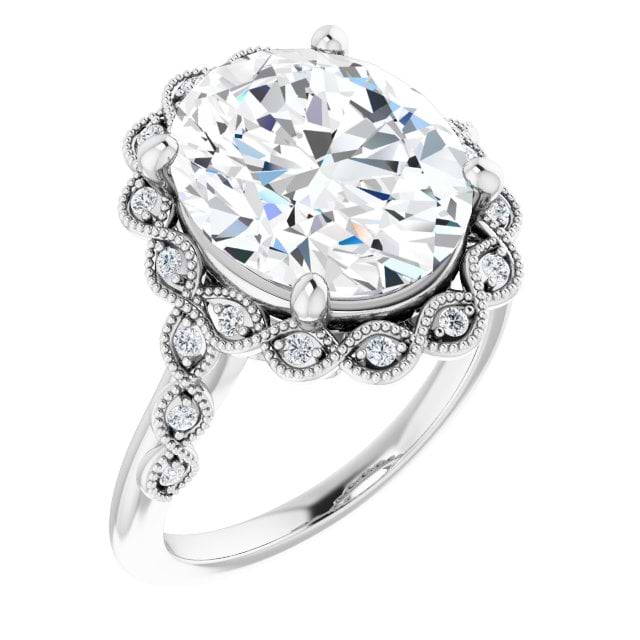 14K White Oval Ring Mounting