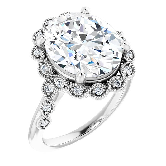 14K White Oval Ring Mounting