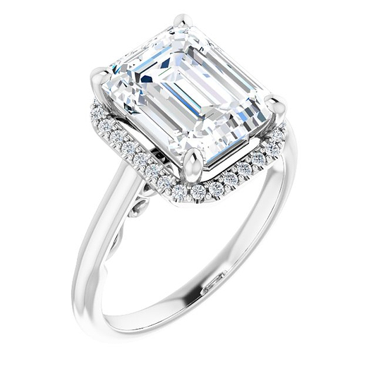 14K White Emerald Engagement Ring Mounting