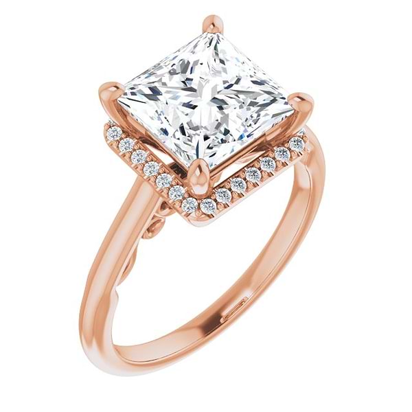 18K Rose 8 Square Engagement Ring Mounting