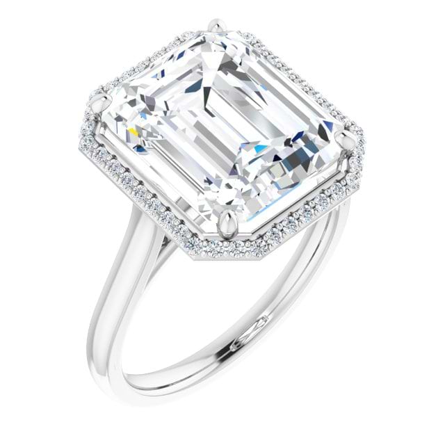 14K White Emerald Halo-Style Engagement Ring Mounting