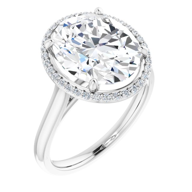 14K White Oval Halo-Style Engagement Ring Mounting