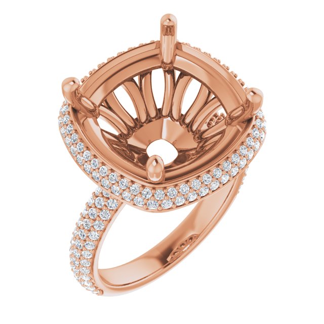 14K Rose Cushion Engagement Ring Mounting