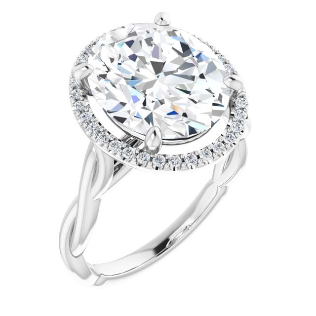 14K White Oval Engagement Ring Mounting