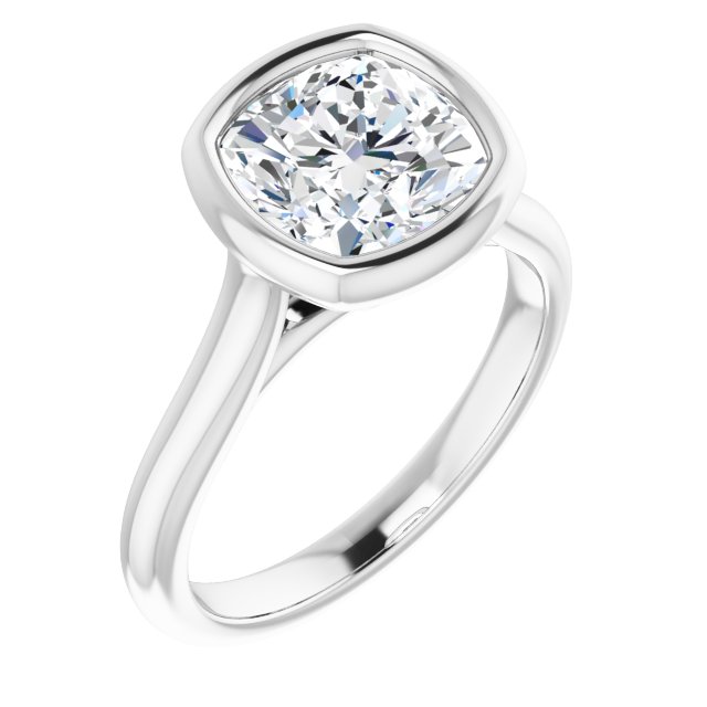 14K White 8 Cushion Engagement Ring Mounting