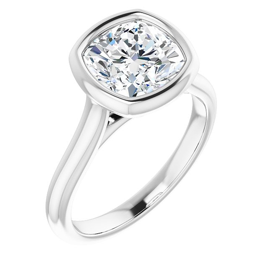 14K White 8 Cushion Engagement Ring Mounting