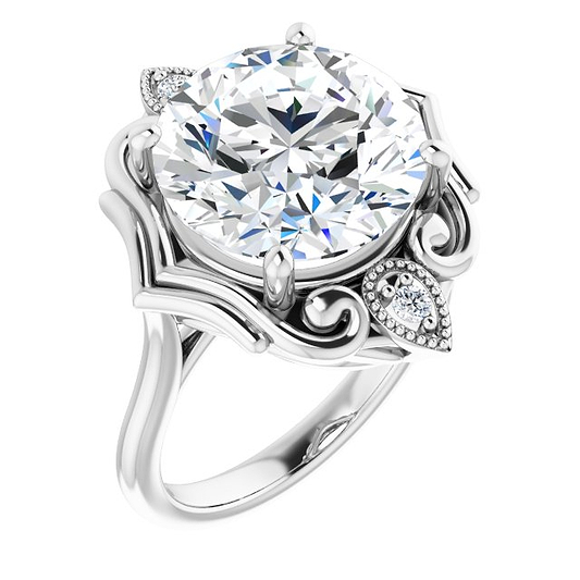 14K White Round Ring Mounting