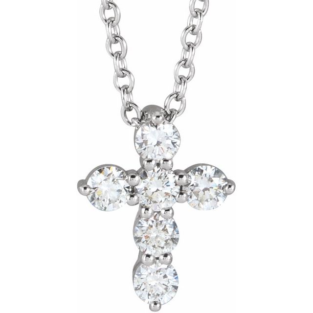 14k-white-1/6-ctw-lab-grown-diamond-cross-16-18"-necklace