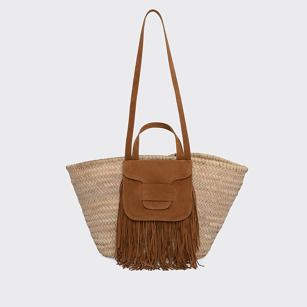 ALPHA RODEO basket for women in raffia & camel leather — PIERRE HARDY