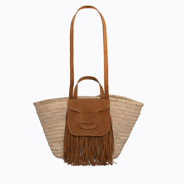 ALPHA RODEO basket for women in raffia & camel leather — PIERRE HARDY