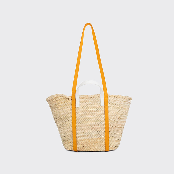 ALPHA basket for women in natural raffia and off-white & camel