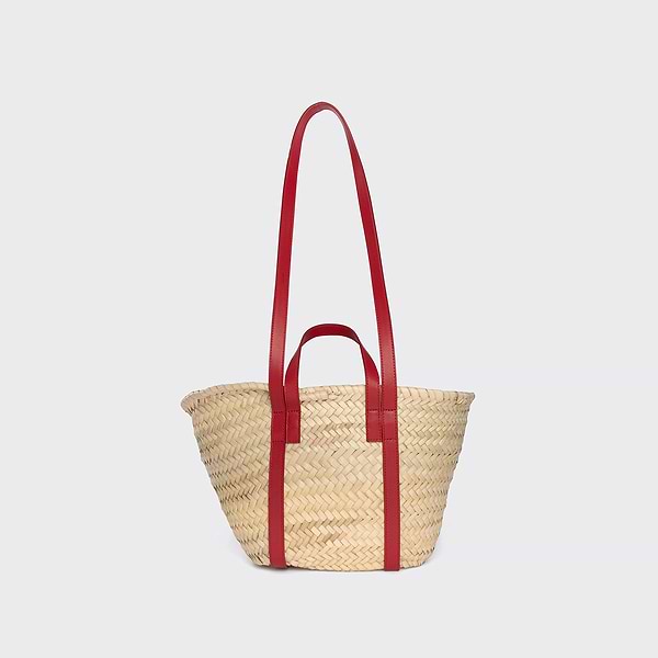 Panier ALPHA femme en raffia naturel et cuir rouge — PIERRE