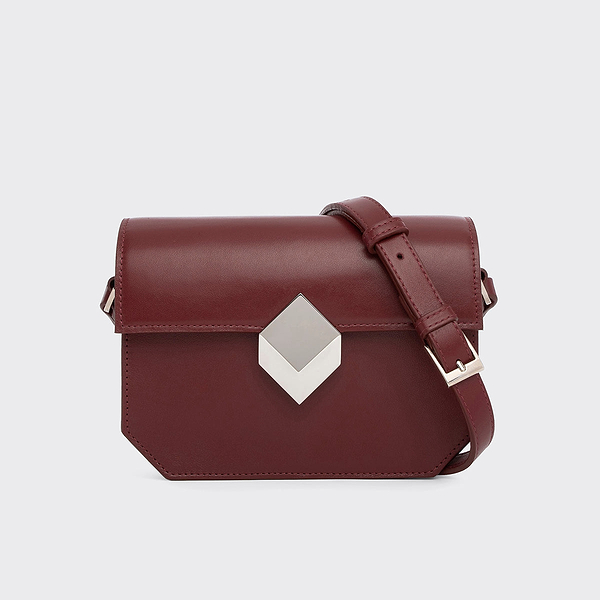 PIERRE HARDY ショルダーバッグ ピンク/ブラウン PRISM bag in burgundy leather with magnetic CUBE clasp and
