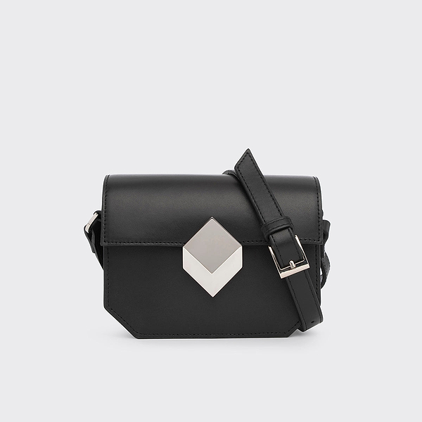PIERRE HARDY ショルダーバッグ MINI PRISM bag in black leather with magnetic CUBE clasp and