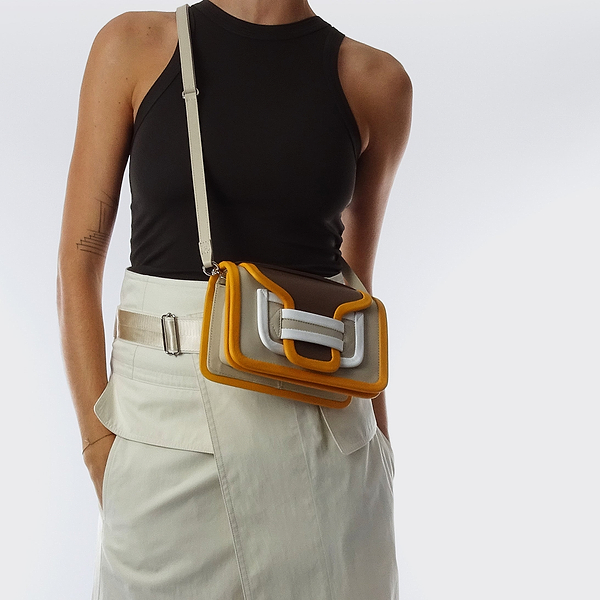 ALPHA handbag for women in off-white & camel leather — PIERRE HARDY
