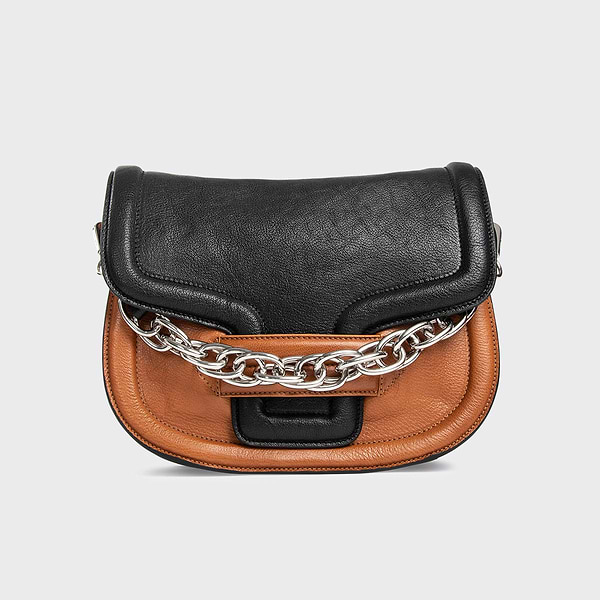 激安単価で in handbag ALPHAVILLE camel leather kid grained black & バッグ