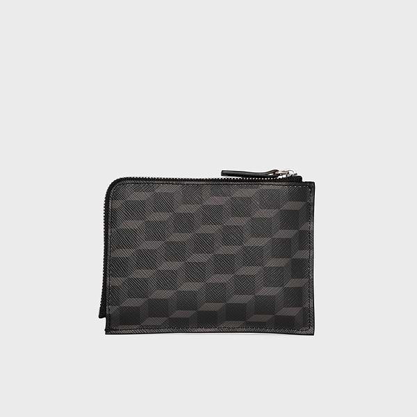 VALOIS coin purse in black Cube canvas & black leather