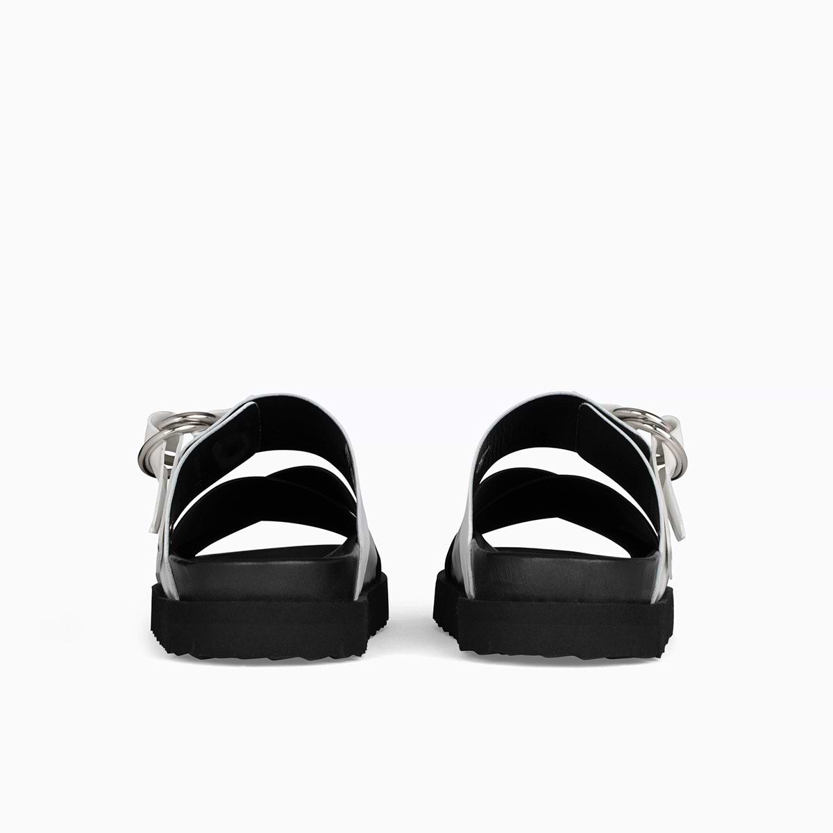 CROSS RIDER women's flat sandals in black glazed leather — PIERRE 