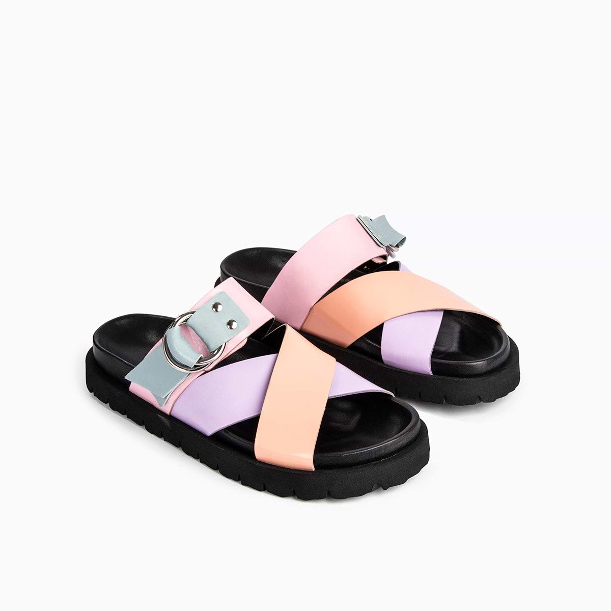 CROSS RIDER women s flat sandals in multicolor glazed leather