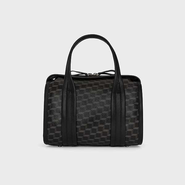 MINI CAB bag in black leather & Cube Perspective canvas