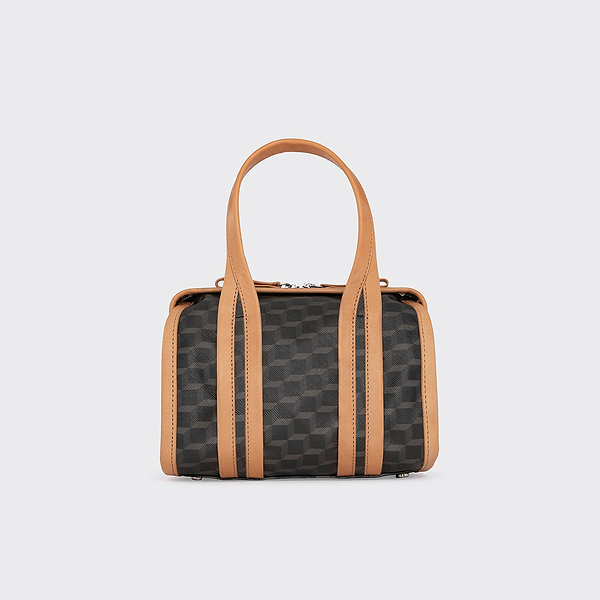 NANO CAB bag in tan leather & Cube Perspective canvas — PIERRE HARDY