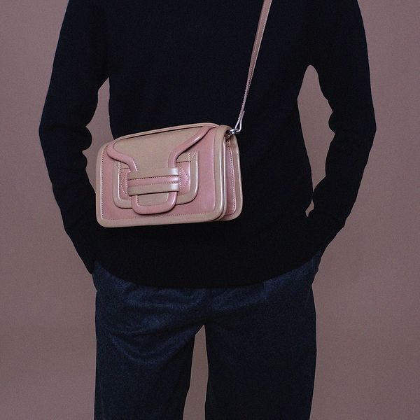 ALPHA handbag for women in pink & beige leather — PIERRE HARDY