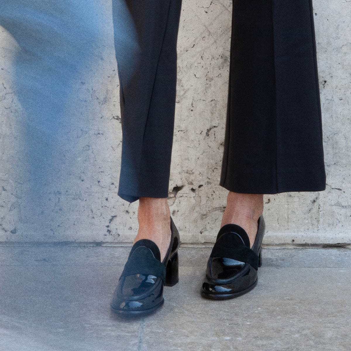 ETON women's heeled loafers in black suede & leather — PIERRE HARDY