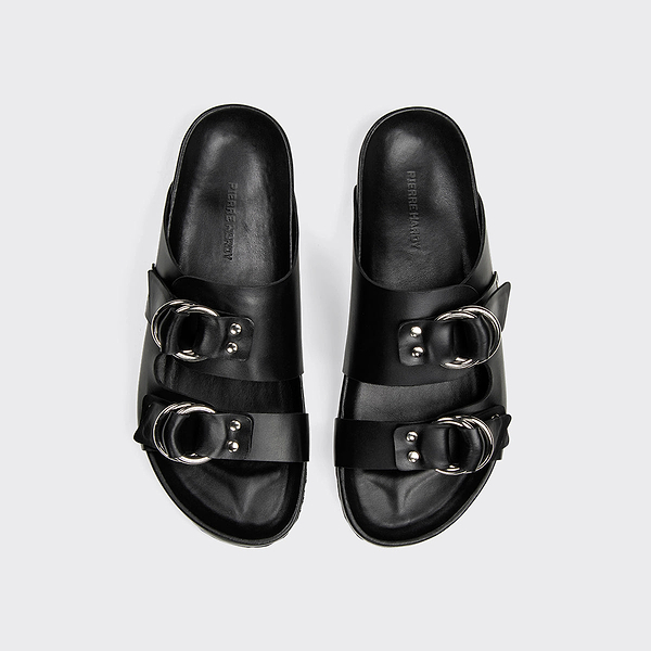 BEACH RIDER men's flat mules in black leather — PIERRE HARDY