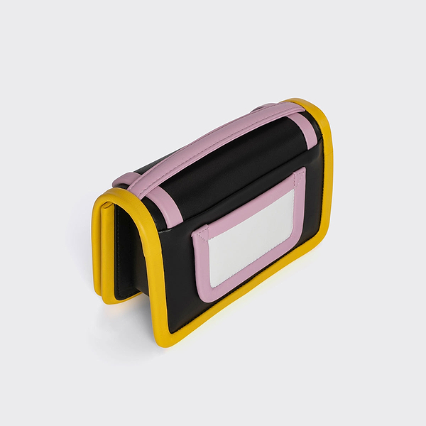 ◆Pierre Hardy NEW ◆Alpha ハンドバッグ/Multicolor◆ ALPHA women's bag in black leather & pink & yellow trims