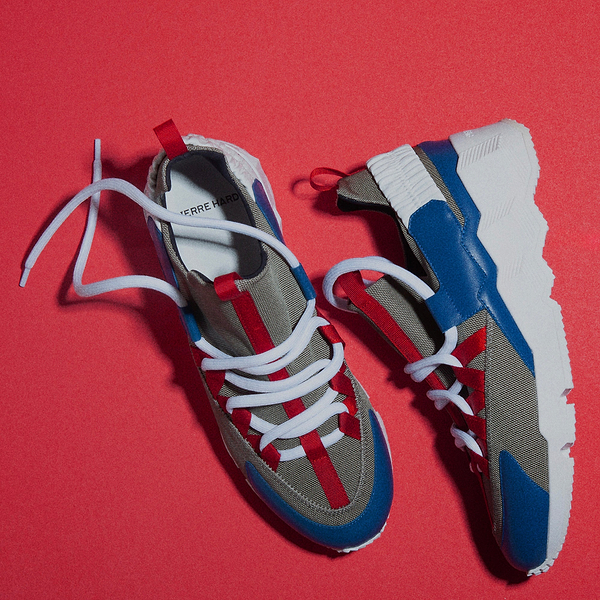 TREK COMET sneakers for men in khaki canvas and blue leather