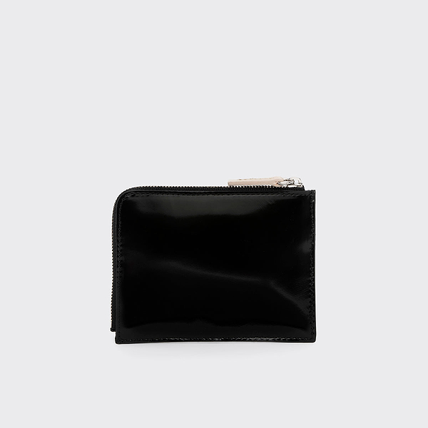 VALOIS coin purse in black and light blue glazed leather — PIERRE