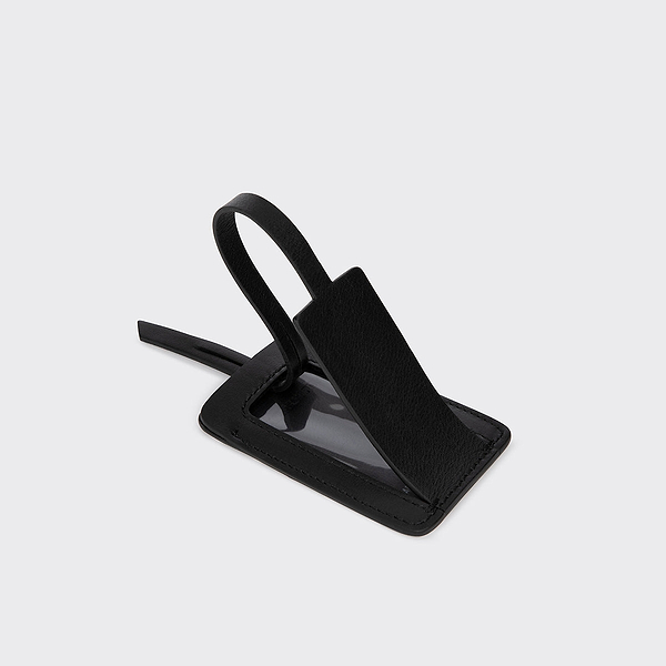 Luggage Tag in black Cube coated canvas & black leather — PIERRE HARDY