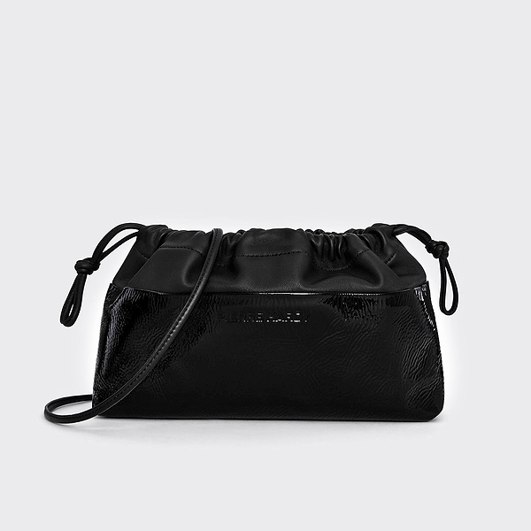 Podmini 黒 TWIN clutch for women in black patent goatskin and black lambskin