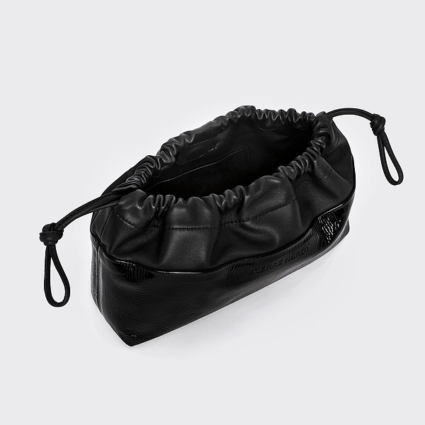 TWIN clutch for women in black patent goatskin and black lambskin