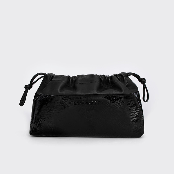TWIN clutch for women in black patent goatskin and black lambskin