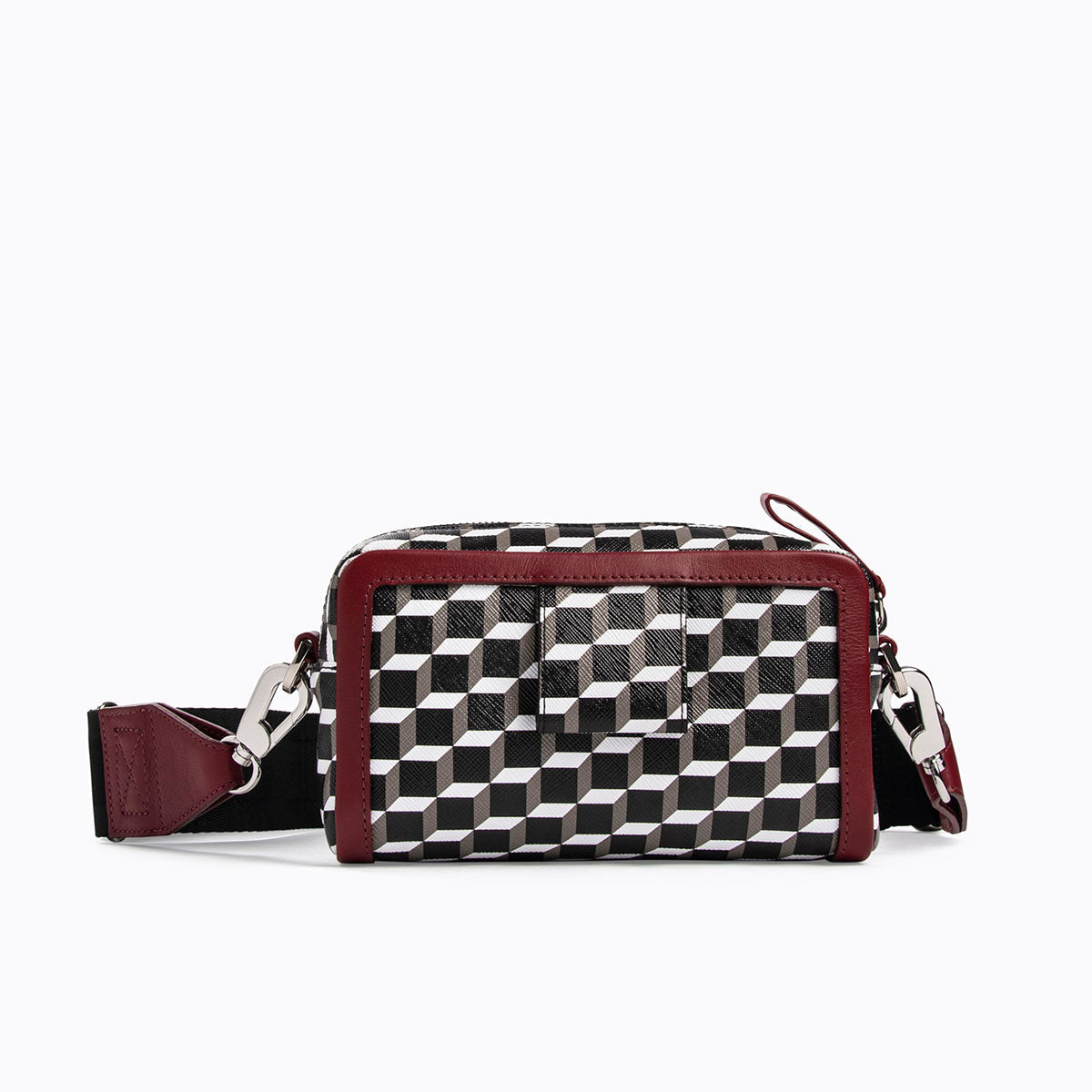 CUBE BOX unisex bag in Cube canvas & burgundy leather