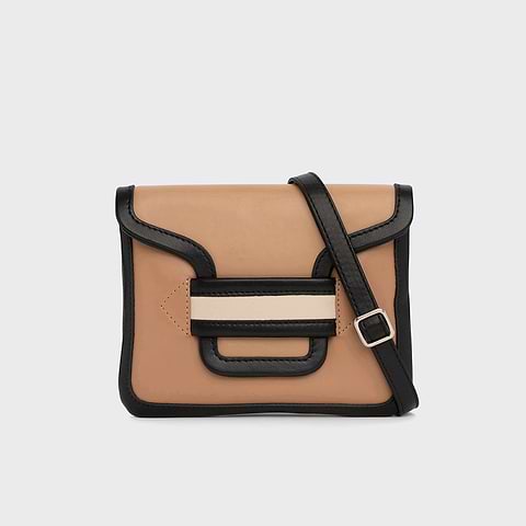 Pierre Hardy POCHETTE ALPHA, cuir de veau camel & blanc cassé et cuir d'agneau noir