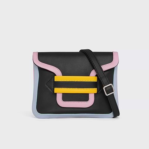 Pierre Hardy POCHETTE ALPHA, cuir d'agneau noir, bleu, rose et jaune