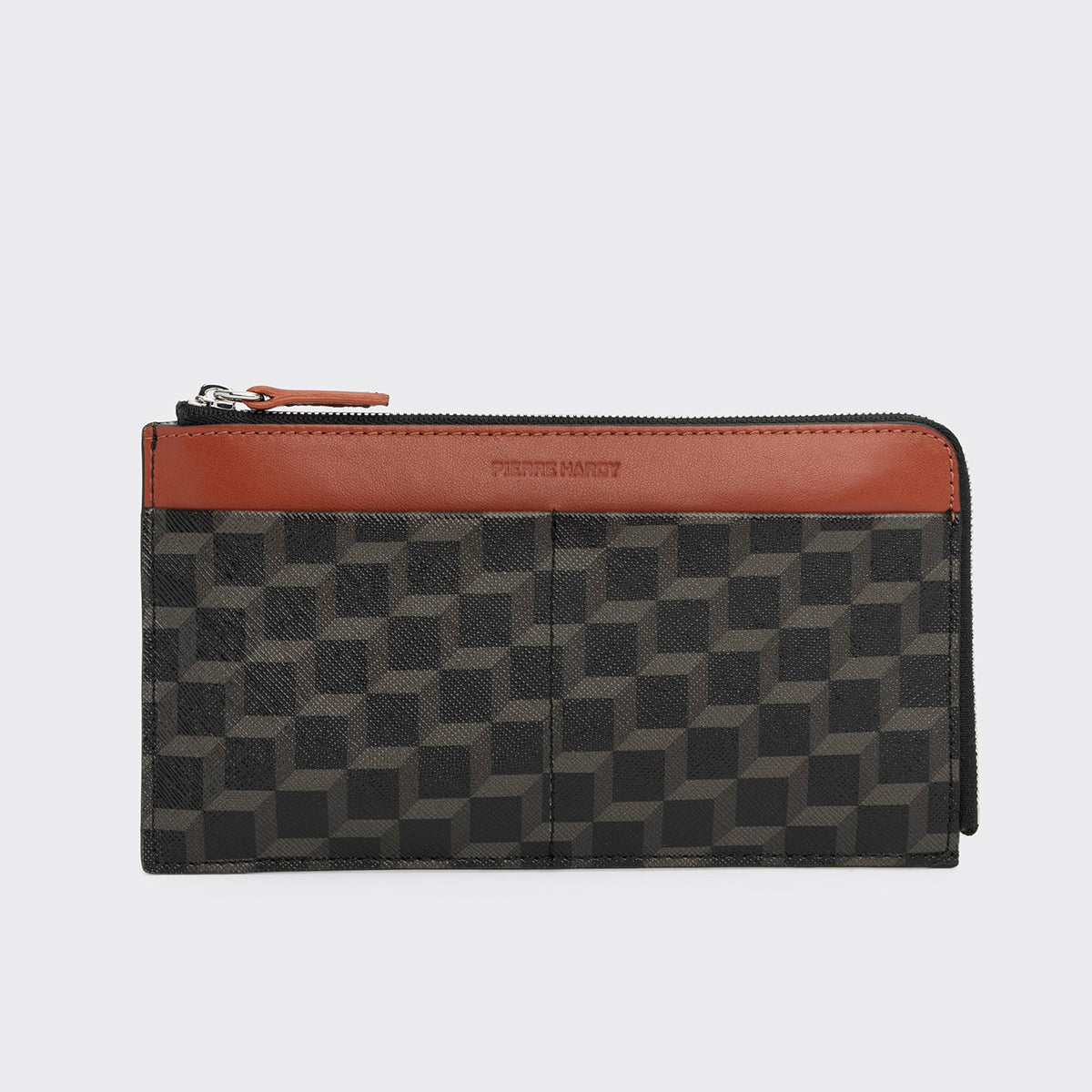 Pierre Hardy PALATINE WALLET, black cube perspective coated canvas and rust calfskin
