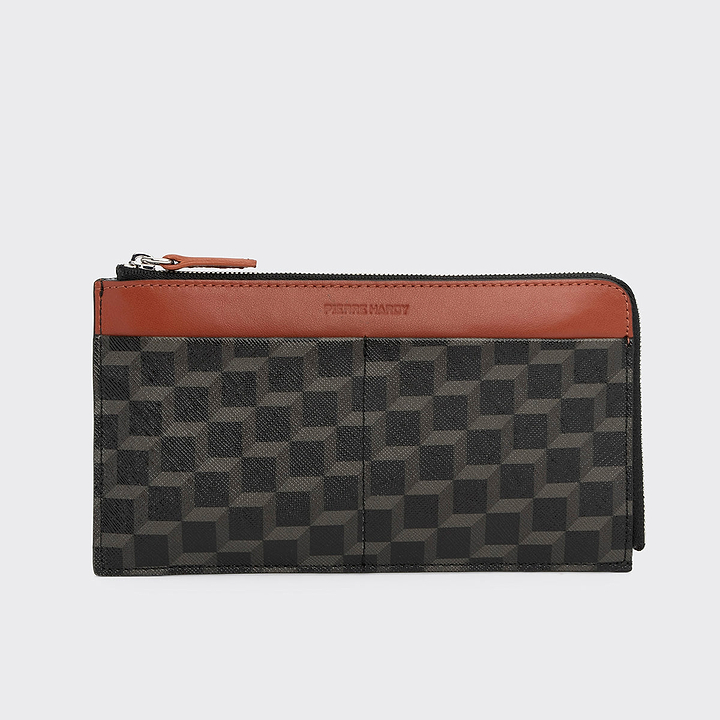 Pierre Hardy PALATINE WALLET, black cube perspective coated canvas and rust calfskin