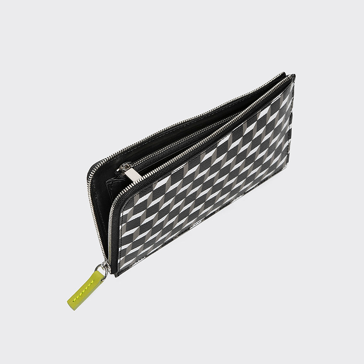 Pierre Hardy PALATINE WALLET, cube perspective coated canvas and lime lambskin, vue 2
