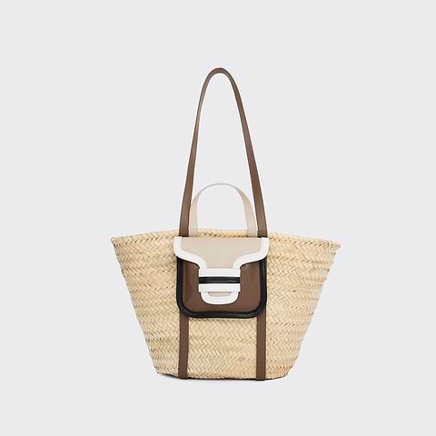 Pierre Hardy PANIER ALPHA, cuir d'agneau camel, blanc cassé & noir et cuir de veau blanc